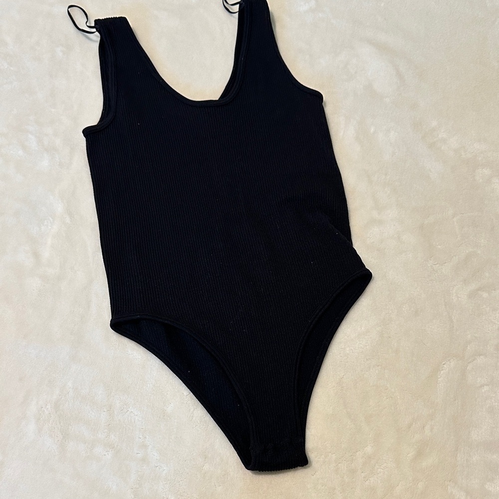 Zara Black Ribbed Tank Bodysuit